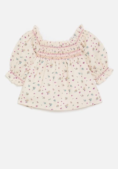 Pop Candy - Floral multi smocked blouse - seashell white