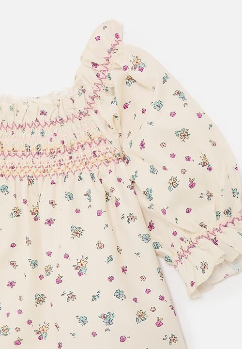Pop Candy - Floral multi smocked blouse - seashell white