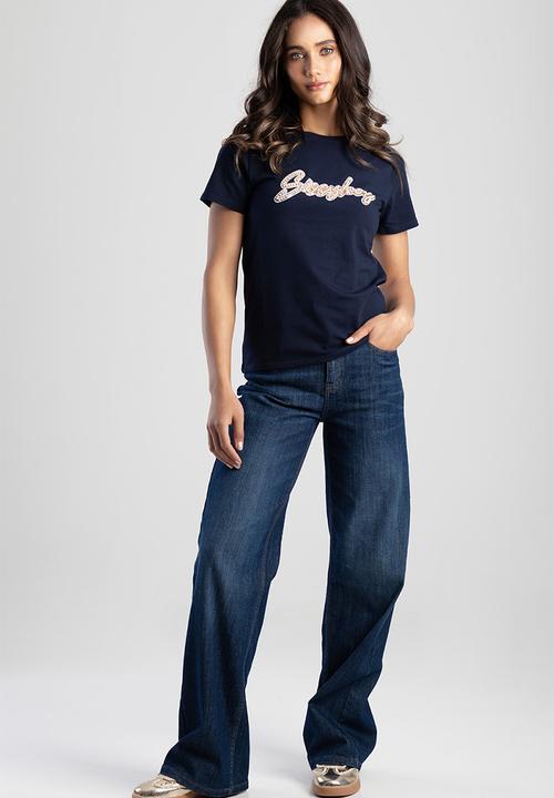 SISSY BOY - Love and Be Loved: Regular Fit Sequin And Pearl Logo Top - Blue