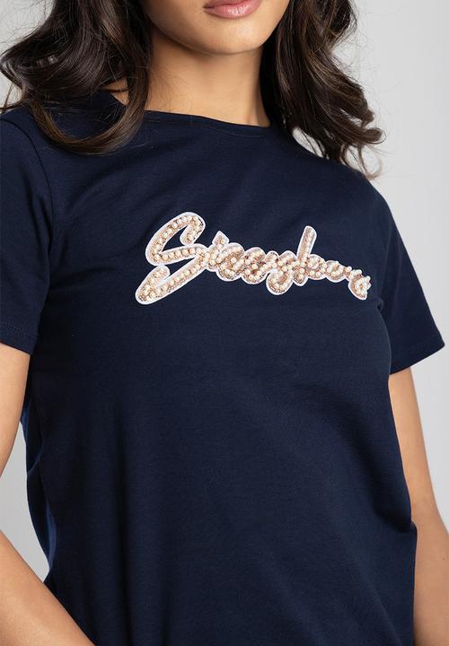 SISSY BOY - Love and Be Loved: Regular Fit Sequin And Pearl Logo Top - Blue