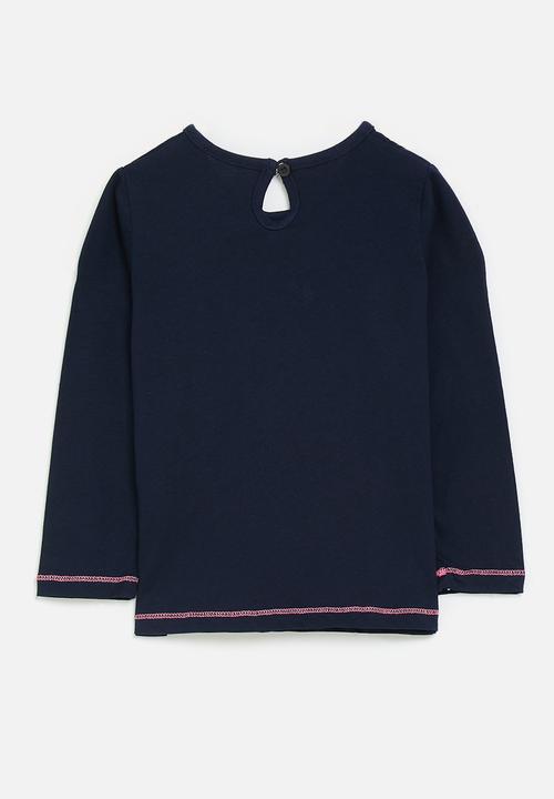 Pop Candy - Rainbow applique and embroidery tee with keyhole - navy