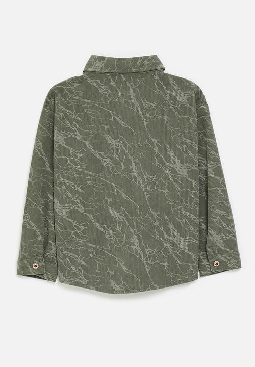 Pop Candy - Corduroy collared shirt with abstract pattern - army green