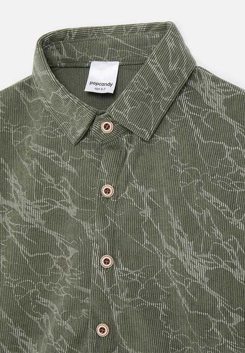 Pop Candy - Corduroy collared shirt with abstract pattern - army green