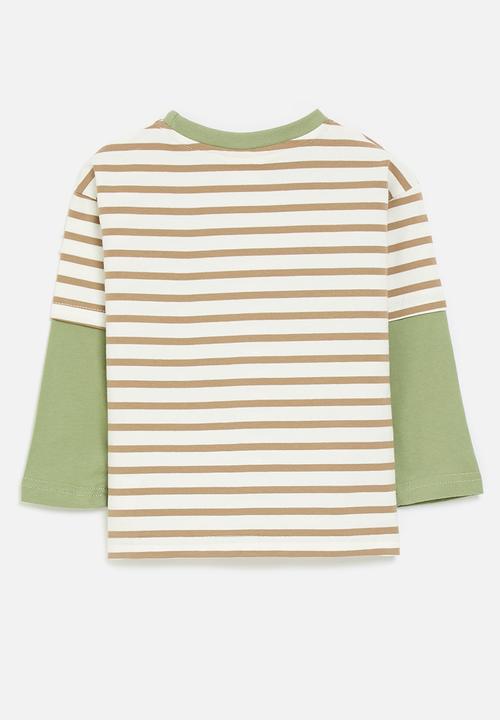 Pop Candy - Twofer tee with pocket squirrel - green/light brown stripe