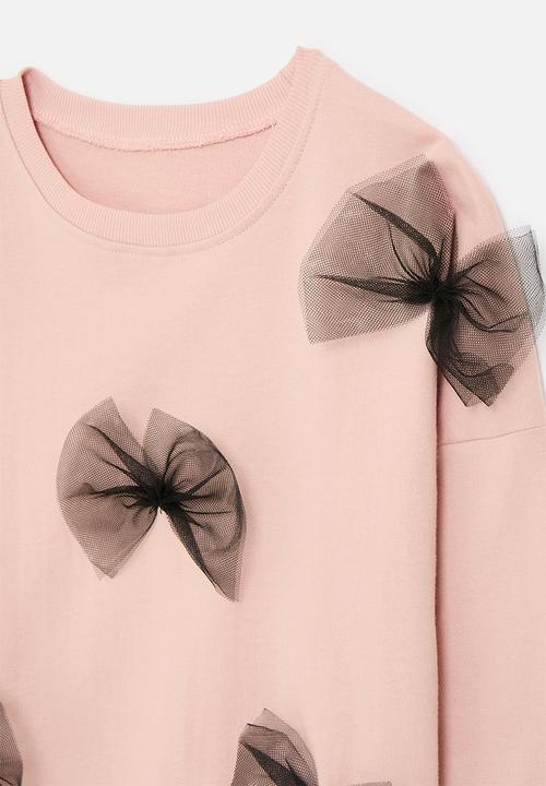 Pop Candy - Tulle bow applique sweater - pink/black