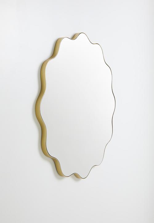 Sixth Floor - Iron Wavy Round Mirror - Gold