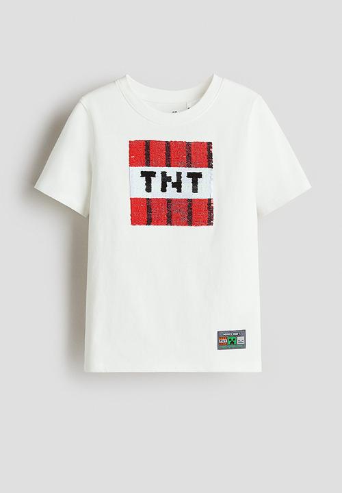 H&M - Reversible sequin t-shirt - white & minecraft