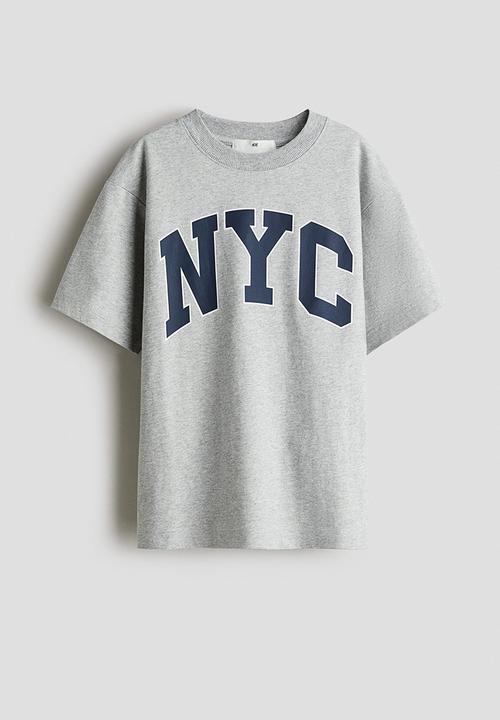 H&M - Printed cotton t-shirt - grey marl nyc