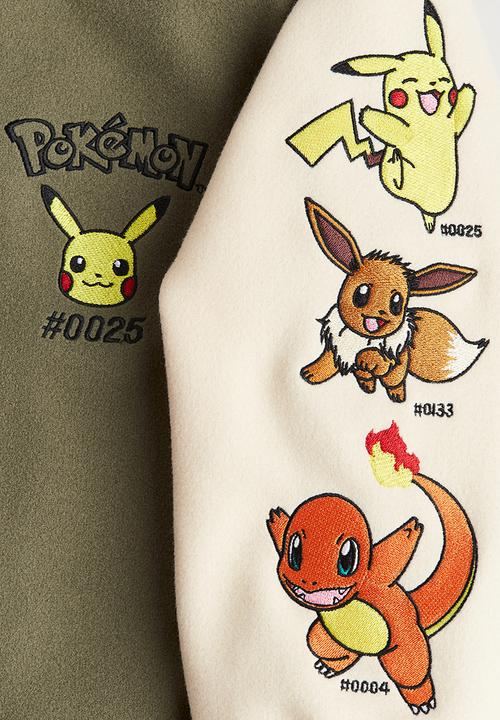 H&M - Motif-detail baseball jacket - khaki green pokémon