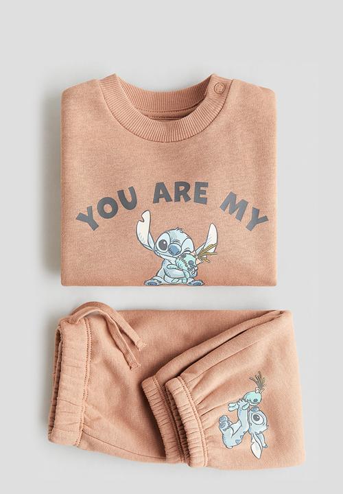 H&M - 2-Piece printed sweatshirt set - light brown/lilo & stitch