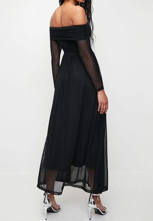 MILLA - Bardot mesh fit & flare maxi dress - Black