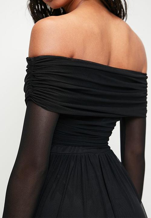 MILLA - Bardot mesh fit & flare maxi dress - Black