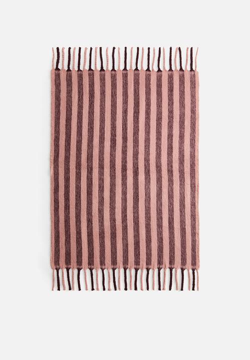 H&M - Patterned wool-blend blanket - dusty pink/striped