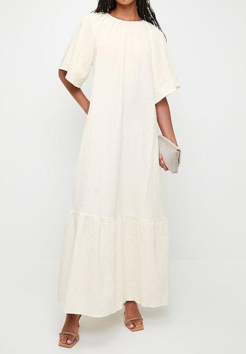 MILLA - Statement sleeve tiered midi dress - ecru