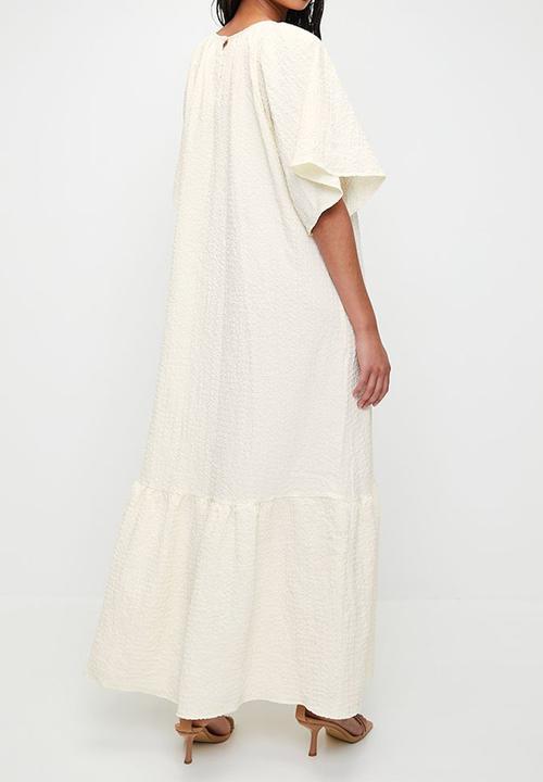 MILLA - Statement sleeve tiered midi dress - ecru