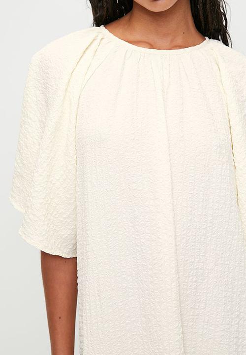 MILLA - Statement sleeve tiered midi dress - ecru