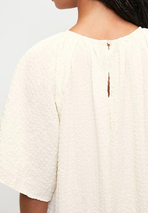 MILLA - Statement sleeve tiered midi dress - ecru
