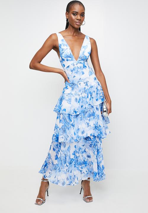 MILLA - Blue floral tiered maxi - blue