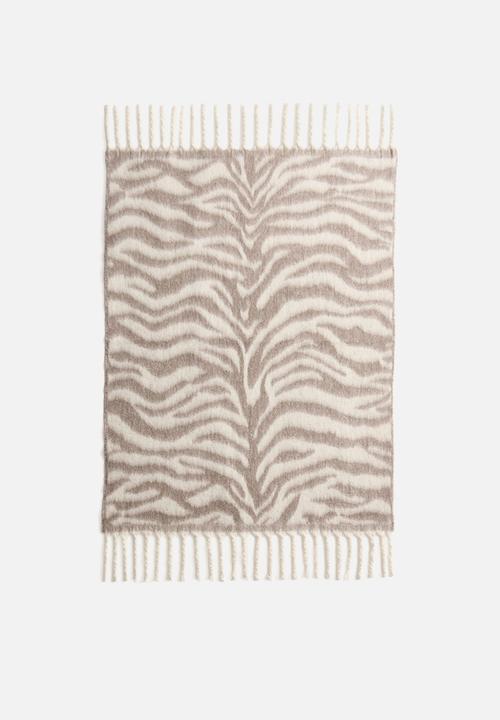 H&M - Patterned wool-blend blanket - taupe/zebra print