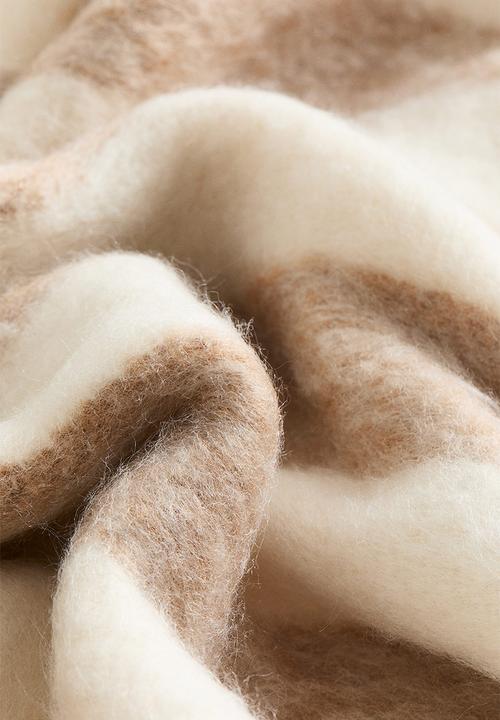 H&M - Patterned wool-blend blanket - beige/striped