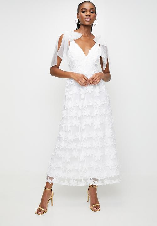 MILLA - White bow detail midi dress - White