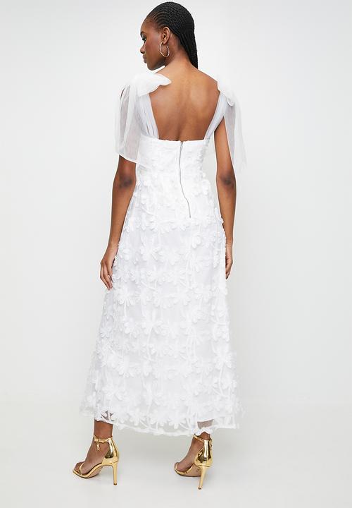 MILLA - White bow detail midi dress - White