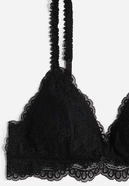 H&M - Padded soft lace bra - black