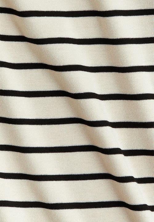 H&M - Square-neck thong body - cream & black striped