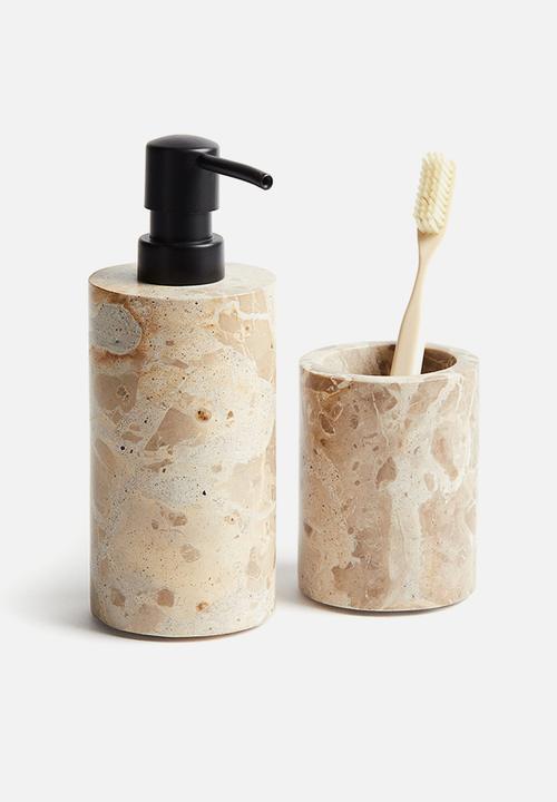 H&M - Marble toothbrush mug - light beige