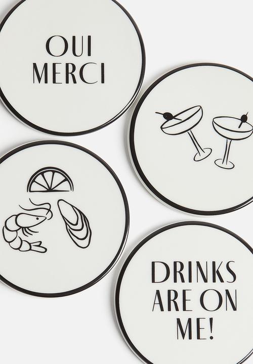 H&M - 4 Pack porcelain coasters - white/drinks