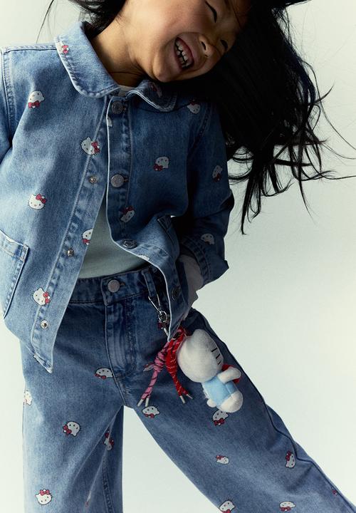 H&M - Printed wide leg jeans - light denim blue hello kitty