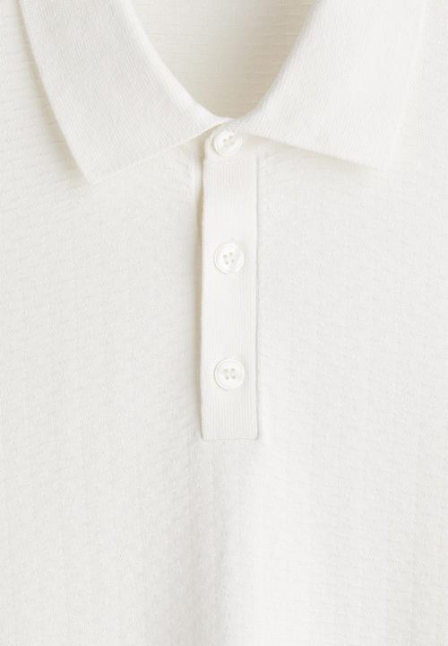H&M - Slim fit textured polo shirt - white