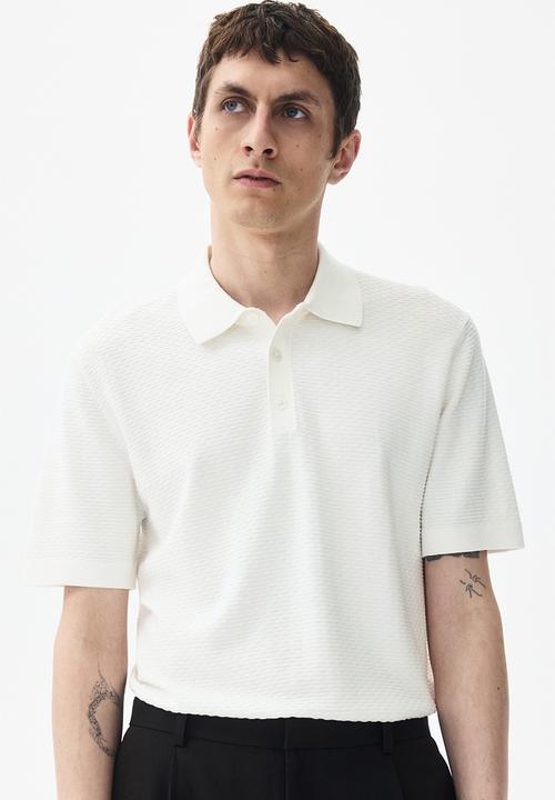 H&M - Slim fit textured polo shirt - white