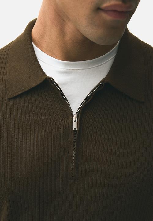 H&M - Slim fit zip-top polo shirt - brown