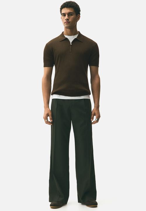 H&M - Slim fit zip-top polo shirt - brown