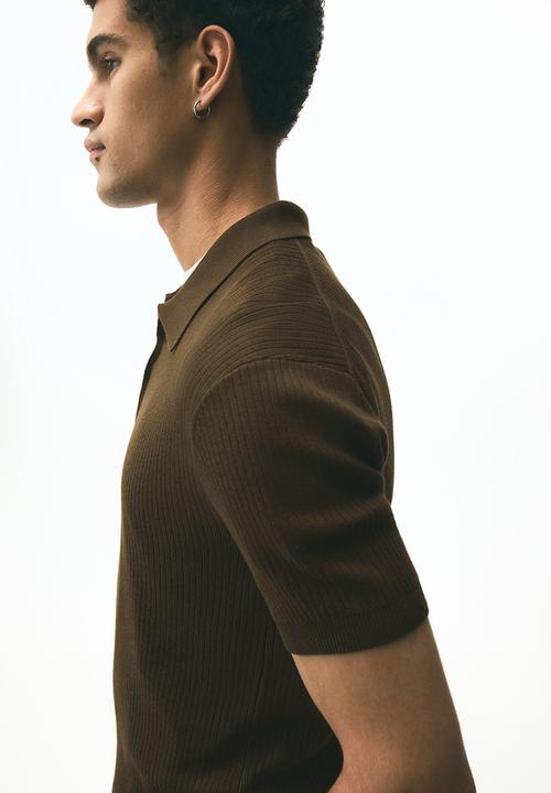 H&M - Slim fit zip-top polo shirt - brown