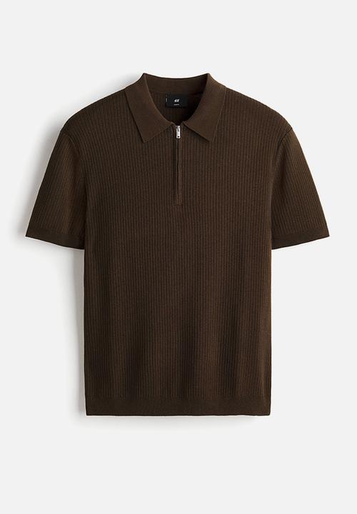H&M - Slim fit zip-top polo shirt - brown