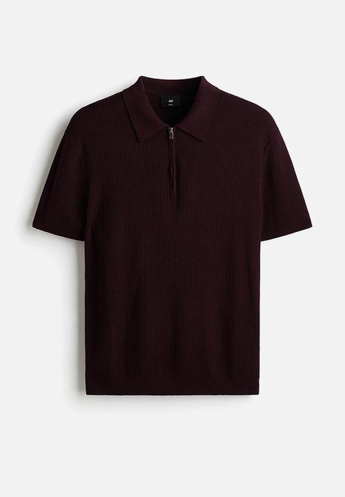 H&M - Slim fit zip-top polo shirt - burgundy