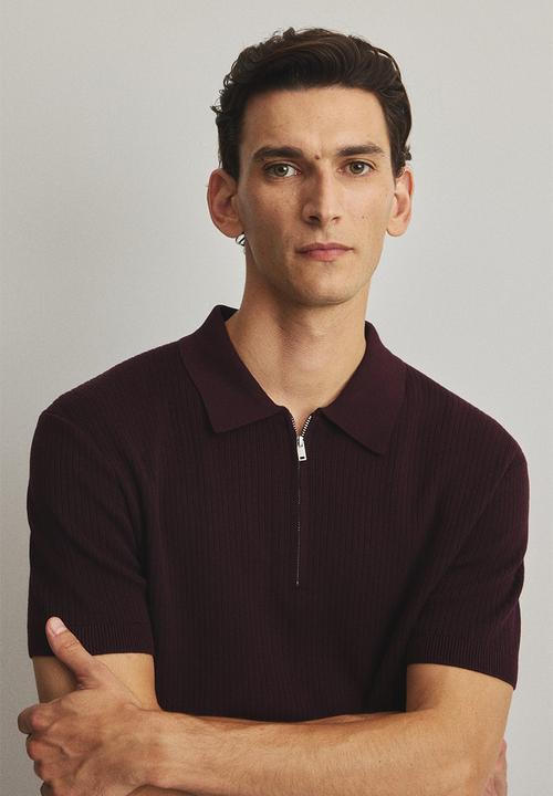 H&M - Slim fit zip-top polo shirt - burgundy