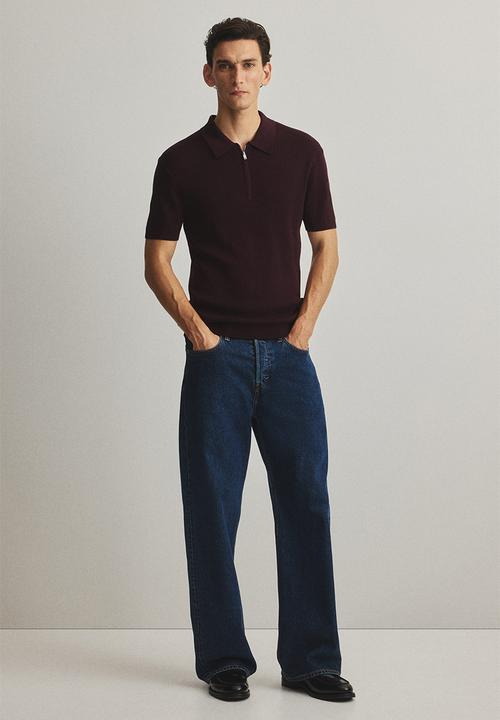 H&M - Slim fit zip-top polo shirt - burgundy