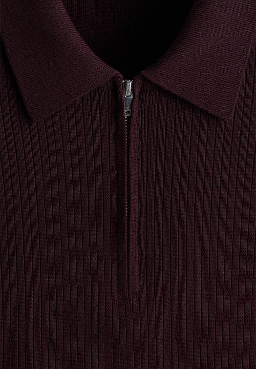 H&M - Slim fit zip-top polo shirt - burgundy