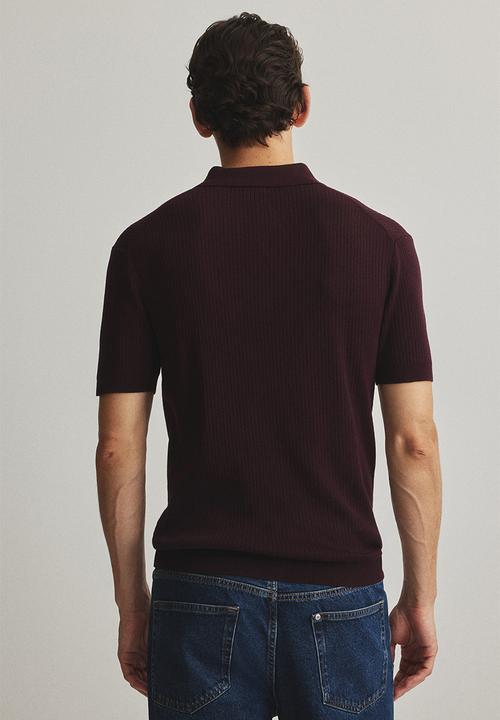 H&M - Slim fit zip-top polo shirt - burgundy