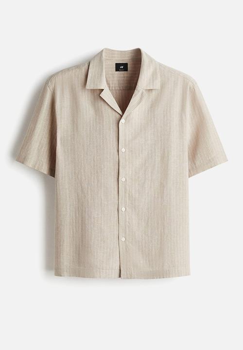 H&M - Regular fit linen-blend resort shirt - beige/striped