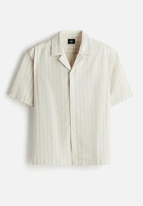 H&M - Regular fit linen-blend resort shirt - light green/striped