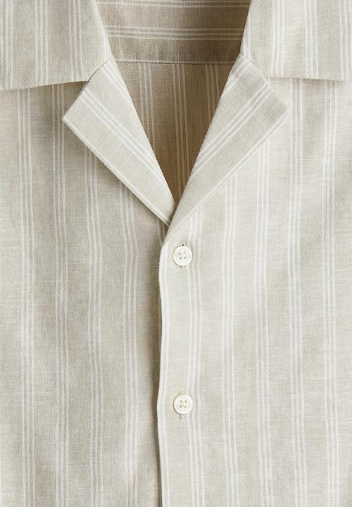 H&M - Regular fit linen-blend resort shirt - light green/striped
