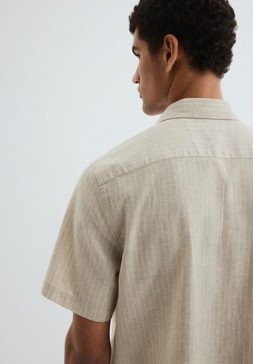 H&M - Regular fit linen-blend resort shirt - light green/striped