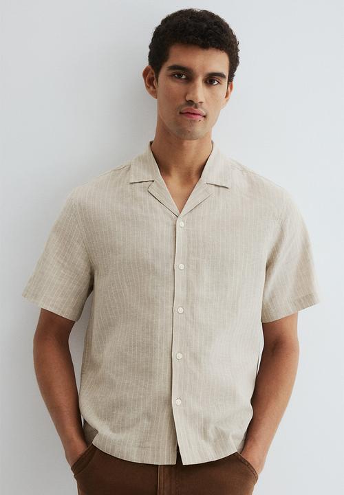 H&M - Regular fit linen-blend resort shirt - light green/striped