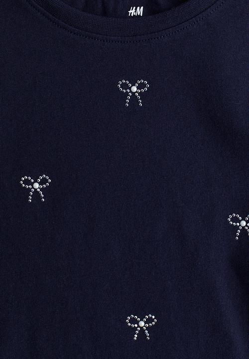 H&M - Motif-detail t-shirt - navy blue bows
