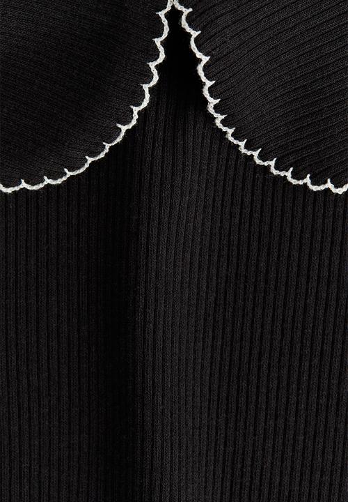 H&M - Picot-trimmed cotton top - black & white