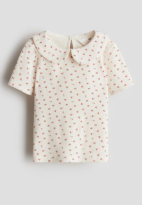 H&M - Picot-trimmed cotton top - white,multi